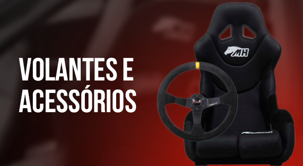 volante esportivo e banco concha para preparação automotiva