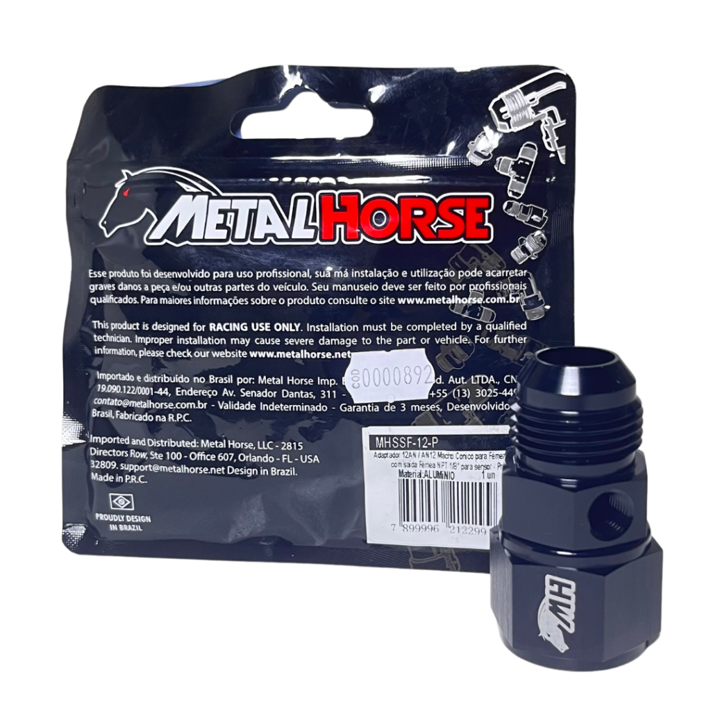 Adaptador 12AN Macho Cônico p/ Fêmea Cônica com Saída Fêmea 1/8 para Sensor ? Preto | Metal Horse