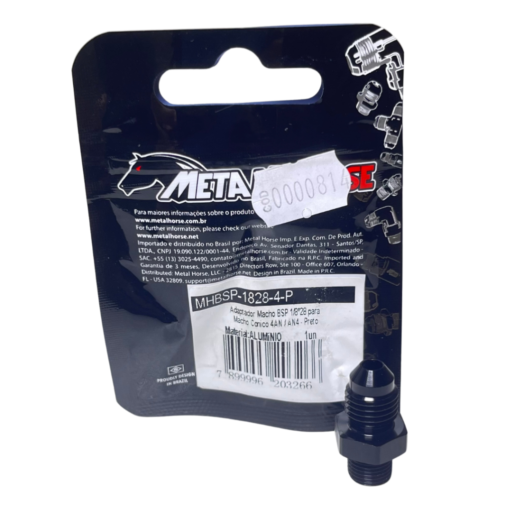 Adaptador Macho BSP 1/8" para Macho Cônico 4AN Preto Metal Horse