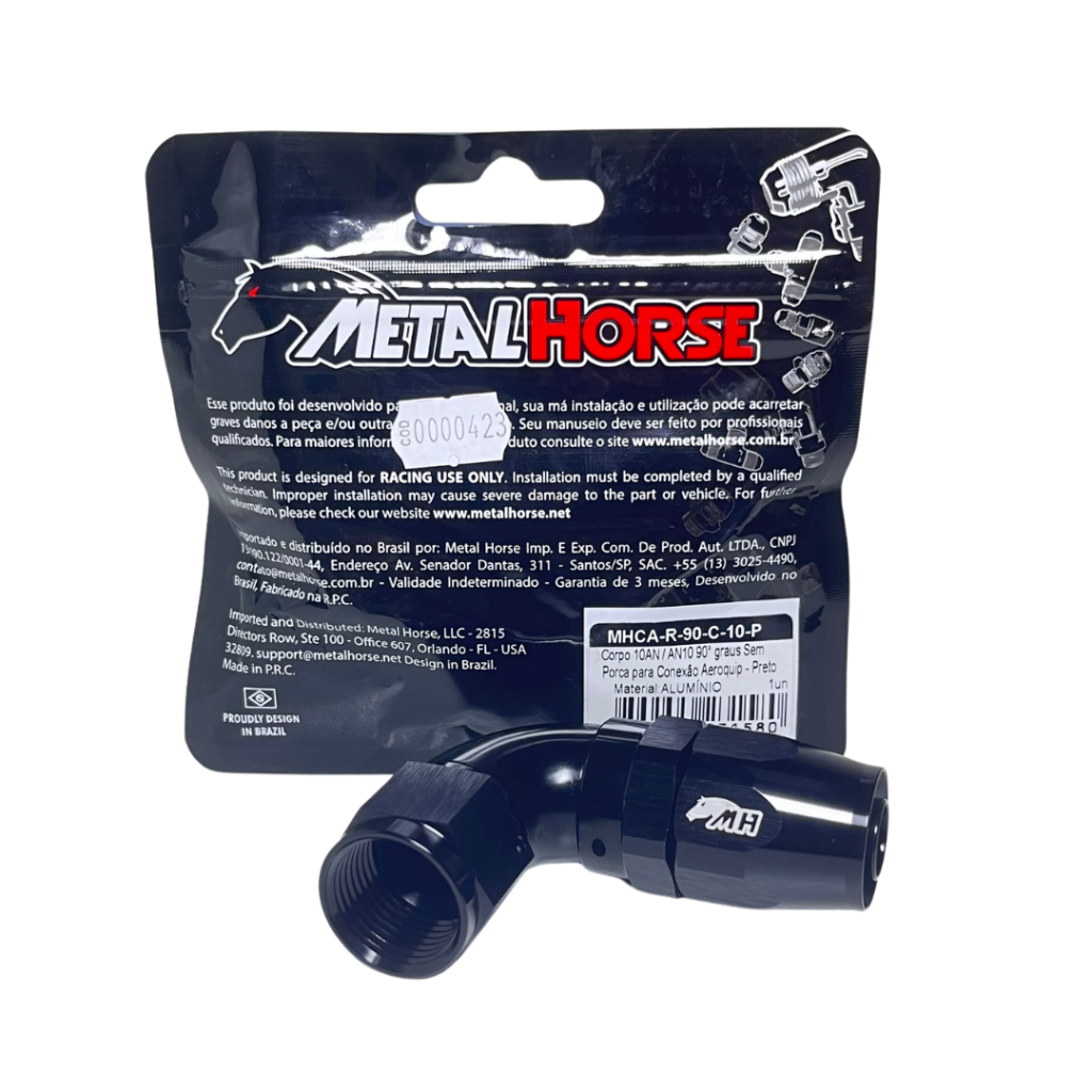 Corpo 10AN 90° Com Porca Para Aeroquip Preto Metal Horse