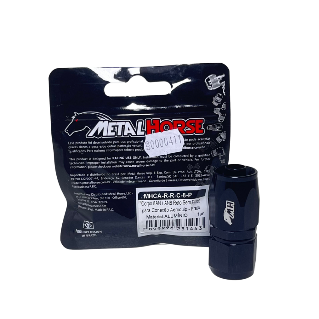 Corpo 8AN Reto Com Porca Para Aeroquip Preto Metal Horse